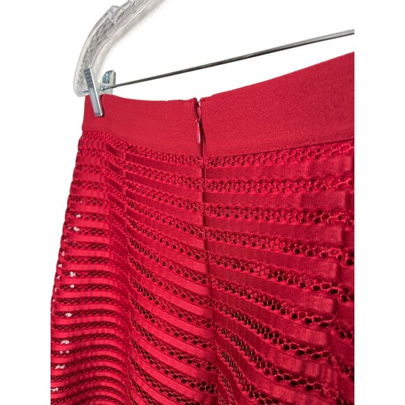 H&M Red Mesh Lace Flare Skater Mini Skirt Women’s Medium Holiday Party - Picture 6 of 8